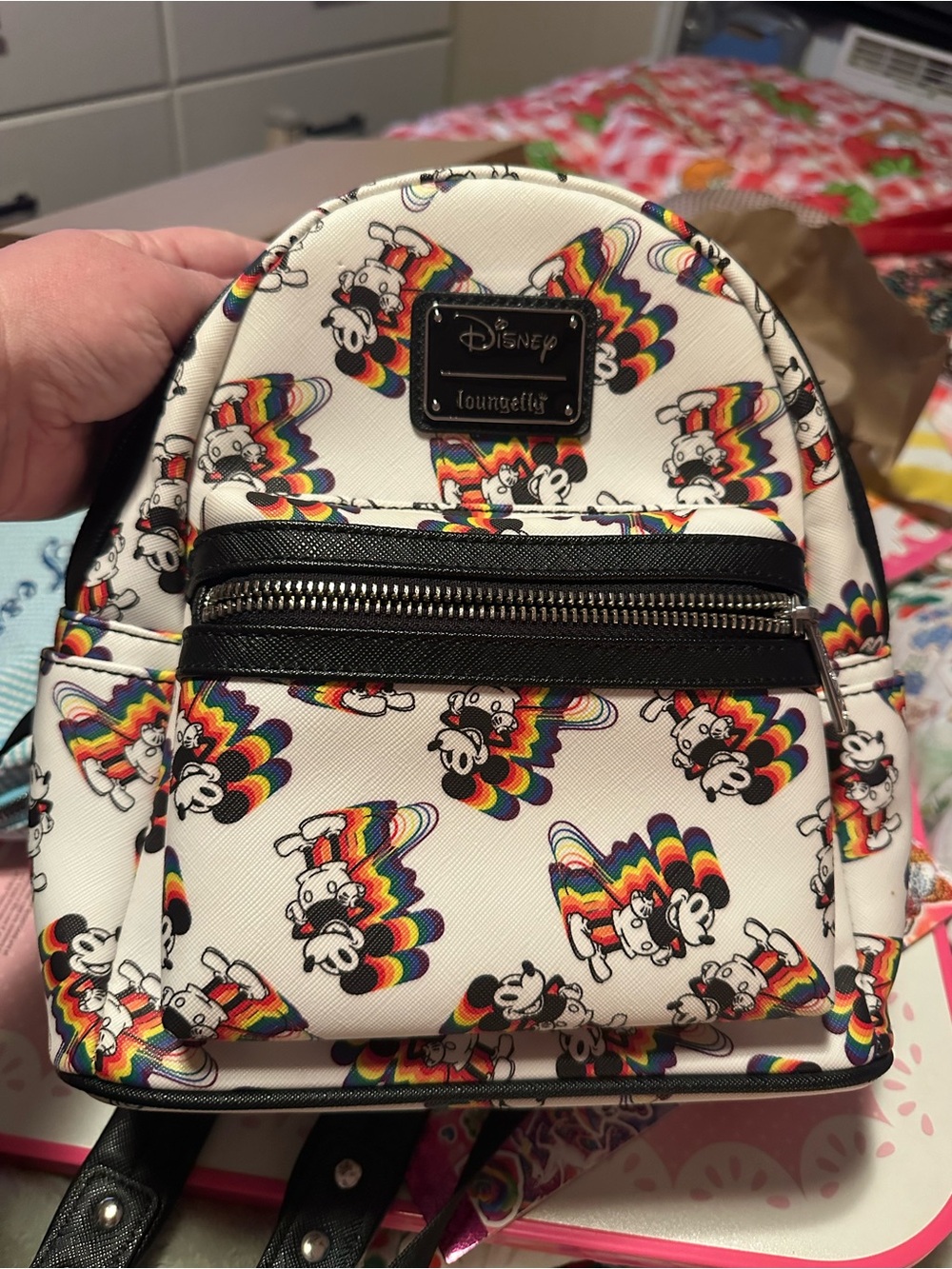 Loungefly Kids Mini Backpack - White with Rainbow Mickey Print